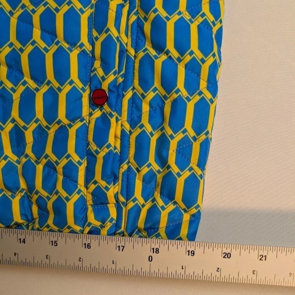Kiton Quilted Vest Mens Size 42 / IT 52 Slim Fit Blue Yellow Geometric Italy
